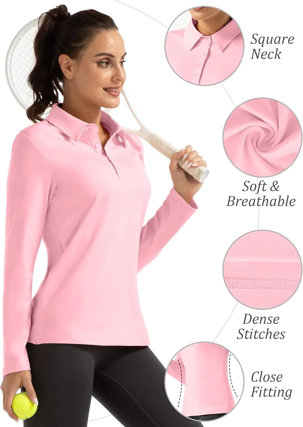 Women Long Sleeve Polo Shirt Golf Sport Top Athletic Sportswear Tennis Activewear