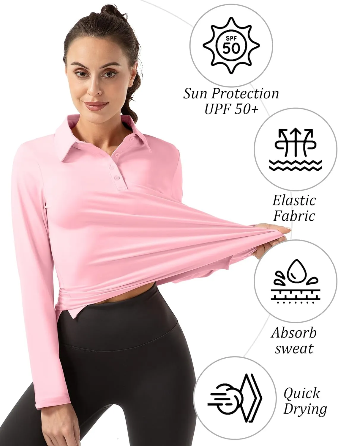 Women Long Sleeve Polo Shirt Golf Sport Top Athletic Sportswear Tennis Activewear