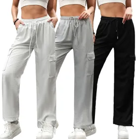 Womens Cargo Sweatpants Drawstring Elastic Waist Joggers Pants Baggy Athletic Y2K Trousers with Pockets